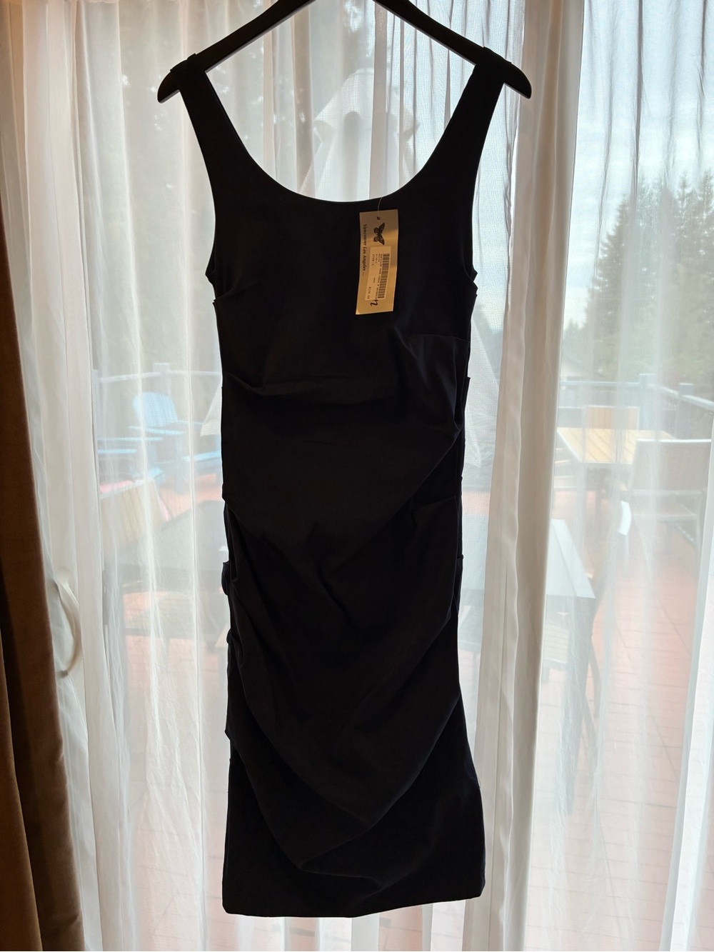 Papillon Navy Blue Ruched Scoop Neck Midi Dress